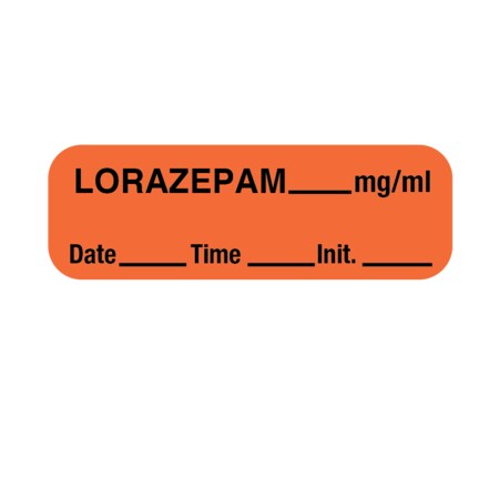 Nevs Label, Lorazepam 1/2" x 1-1/2" Orange w/Black LANT-1222D